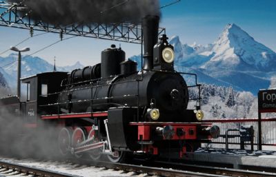 雪山下的蒸汽火车大场景blender模型(网盘下载)