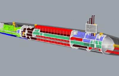 核潜艇内部构造切面rhino模型