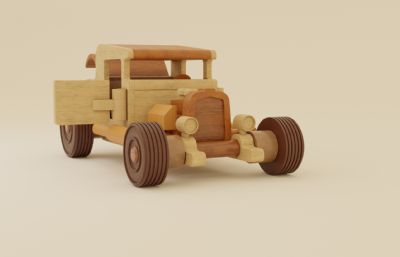 木头玩具车,木制玩具小车blender模型