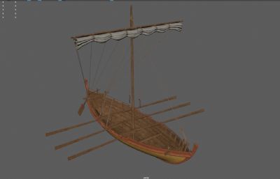 木船,单桅帆船,中世纪帆船,有帆布展开动画