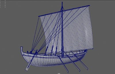 木船,单桅帆船,中世纪帆船,有帆布展开动画