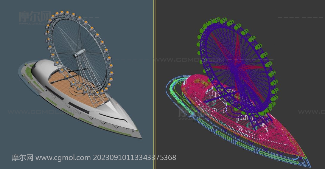 水上摩天轮,海上游乐场3dmax模型