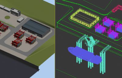小型集装箱码头港口3dmax模型