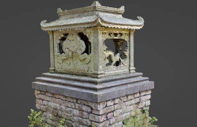 古代中式石雕香炉blender模型