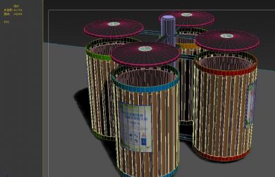 木结构垃圾分类桶组合3D模型