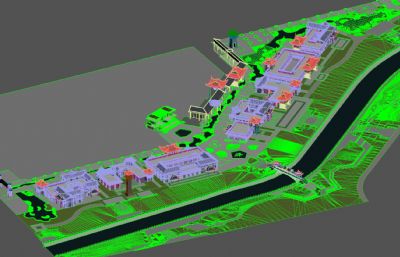 滨江中式仿古小镇景区3dmax模型