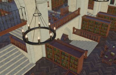 欧美老式图书馆,藏书馆blender模型