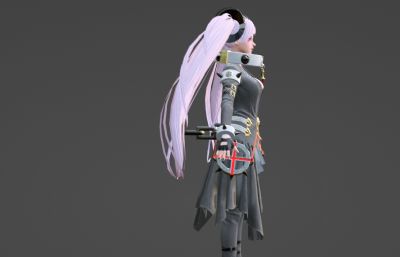 双马尾萝莉女战士,游戏角色blender模型