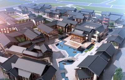 中式古建园林商业街3dmax模型