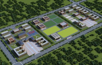 中小学学校鸟瞰全景3dmax模型