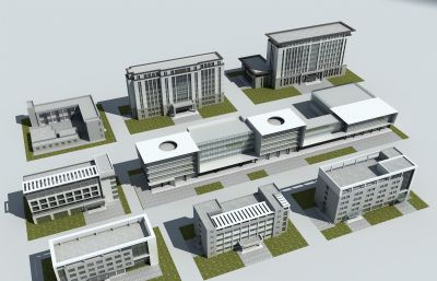 低多层工业办公楼组合3dmax模型
