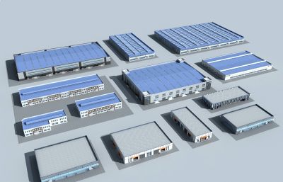 多种风格工业厂房仓库集合3dmax模型