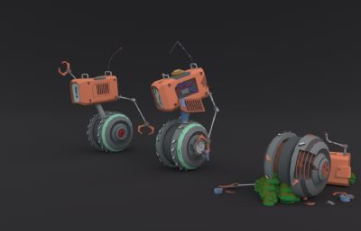 三种姿态的独轮卡通机器人maya模型