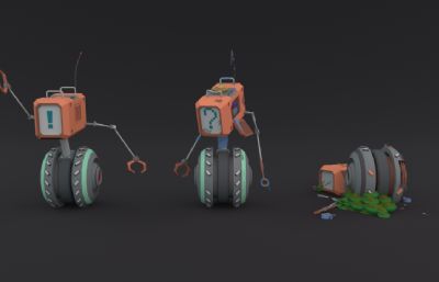 三种姿态的独轮卡通机器人maya模型