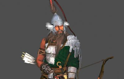 古代老年弓箭手,将军maya模型