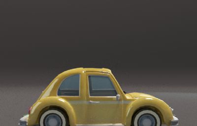 黄色卡通汽车,老爷车3dmax模型