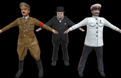希特勒,斯大林,犹太人组合3dmax人物低模