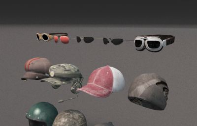 帽子,头盔,眼镜,潜水镜组合3dmax模型