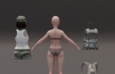 女短发美女,女军人,雇佣兵3dmax模型