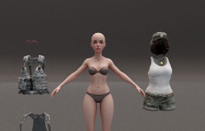 女短发美女,女军人,雇佣兵3dmax模型
