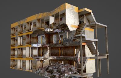 被战机轰炸的巴勒斯坦房屋blender模型