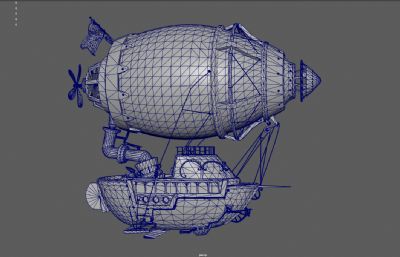蒸汽朋克飞船,浮空艇,梦幻飞艇3dmaya模型