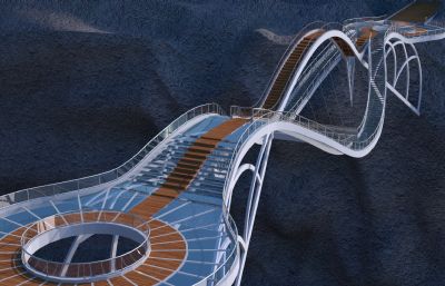 山谷如意桥,玻璃桥,波浪异形建筑3dmax模型