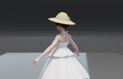 白色夏日贵妇裙,甜美沙滩裙女孩3dmax模型