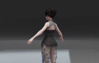 黑色蕾丝裙女人3dmax模型