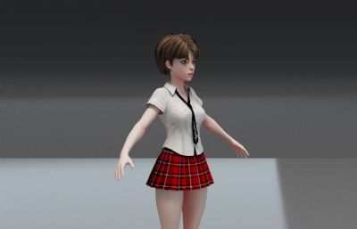 清纯学生装女孩max,fbx模型