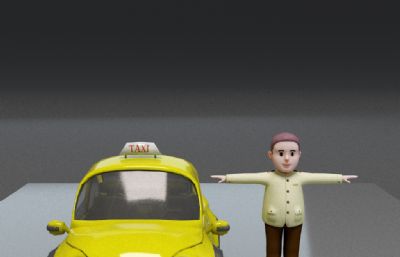 卡通出租车司机和黄色出租车3dmax模型