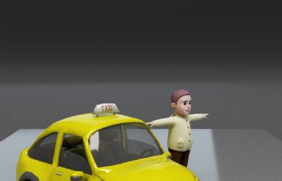 卡通出租车司机和黄色出租车3dmax模型