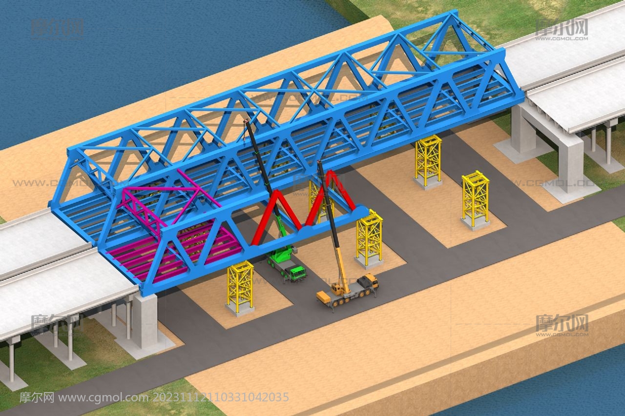 钢结构BIM,钢桁架桥施工max模型