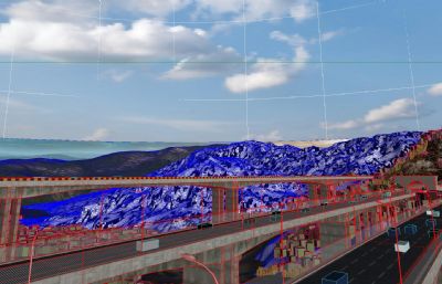 高速路建造动画,穿山隧道,山区高架桥高速路场景