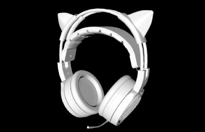 猫耳形状耳机,可爱女生耳机obj模型