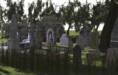 西方国外墓地实景blender模型