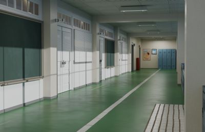 日本高中教学楼走廊场景