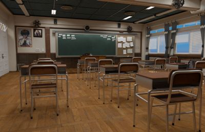 日本高中教室全景blender模型