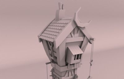 卡通月亮星星房子maya模型