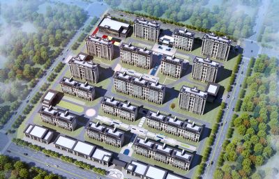 新中式小区住宅鸟瞰规划