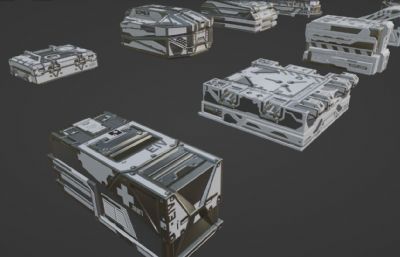 10个科技感的箱子组合blender模型