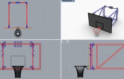 三种悬挂式篮球架rhino模型