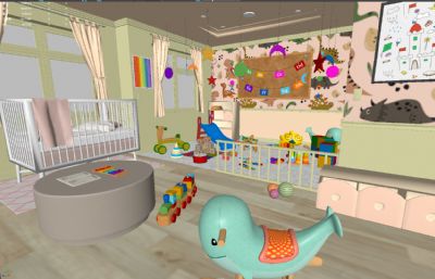可爱的婴儿房,卧室场景maya模型