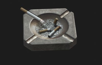 金属烟灰缸,香烟,烟头