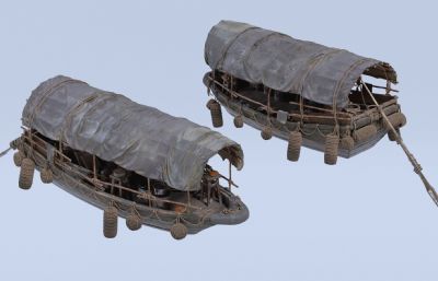 古代渔船,木筏,码头等组合blender模型0