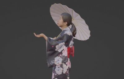 赏樱花的日本和服女孩blender模型