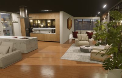 客厅房间厨房,公寓住宅blender模型