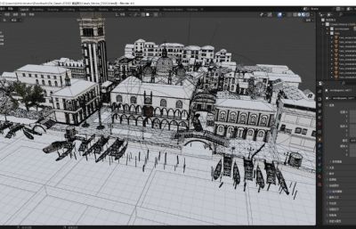 威尼斯水城小镇blender模型