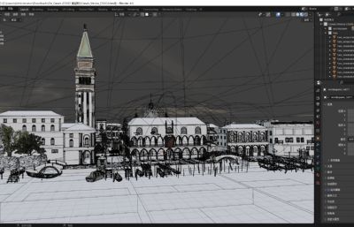 威尼斯水城小镇blender模型