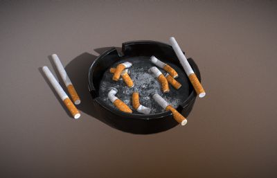 烟灰缸,烟头,点燃的香烟